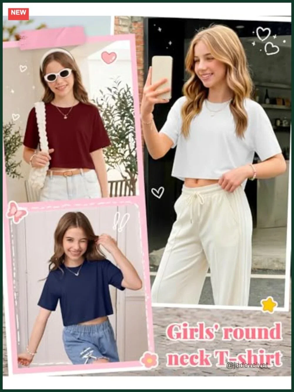 3 Pack Girls Crop Short Sleeve Tees Oversized Crew Neck Summer Cropped Tops